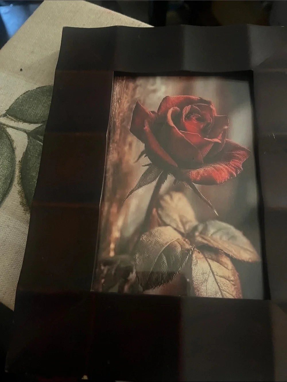 Brown Frame with captivating Red rose still close up print 4 x 6 149